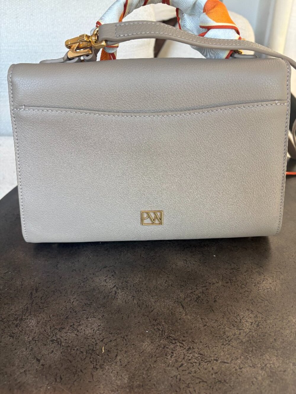 Parisa Wang Madison Top Handle Bag Grey Grained Leather Gold Hardware Crossbody